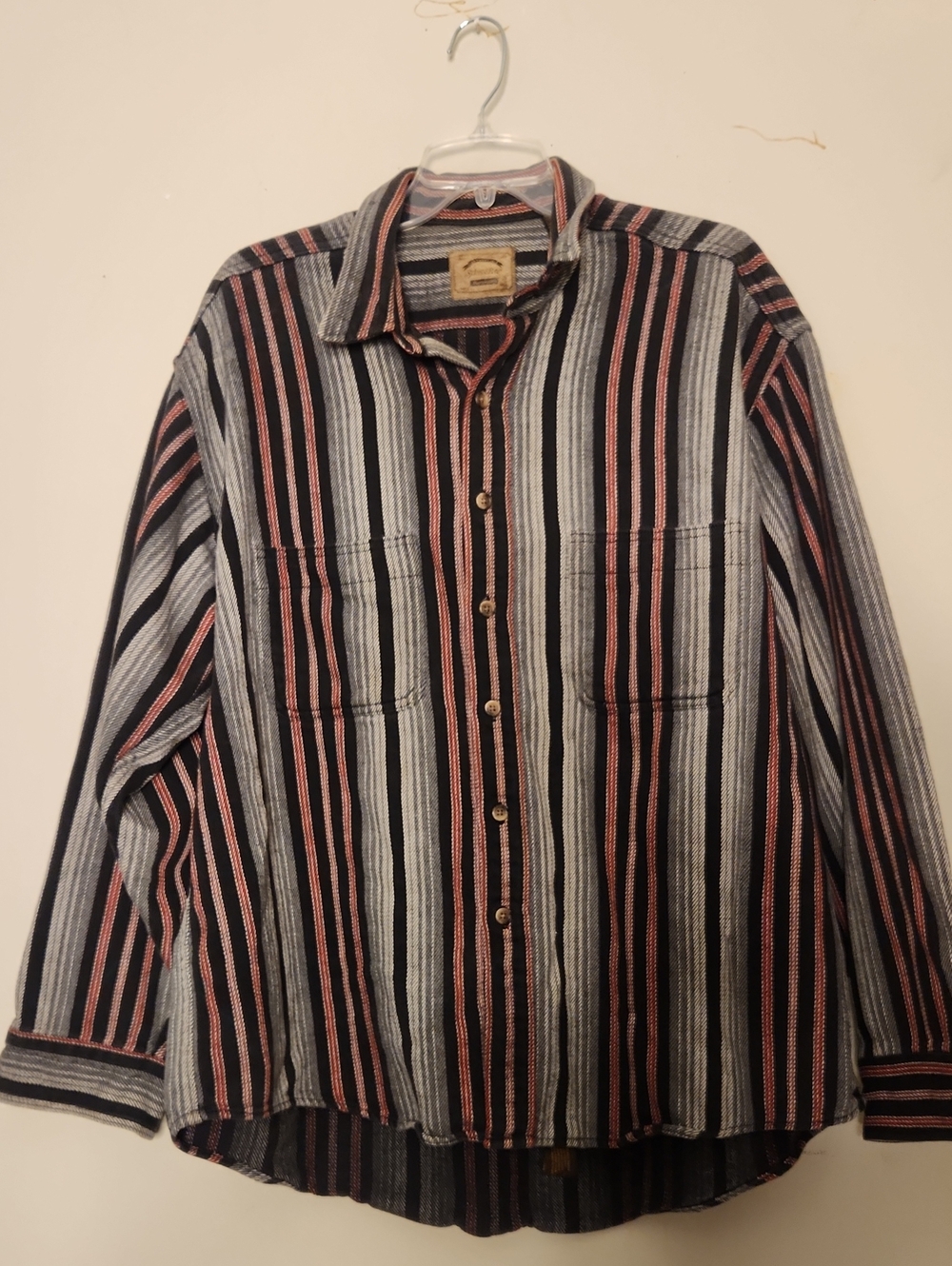90s Heavy weight Western Striped Button-Down Shirt -flannel Black, Gray & Pink